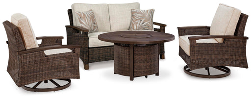 Paradise Trail Outdoor Loveseat, Lounge Chairs and Fire Pit Table - Venta Furnishings (San Antonio,TX)