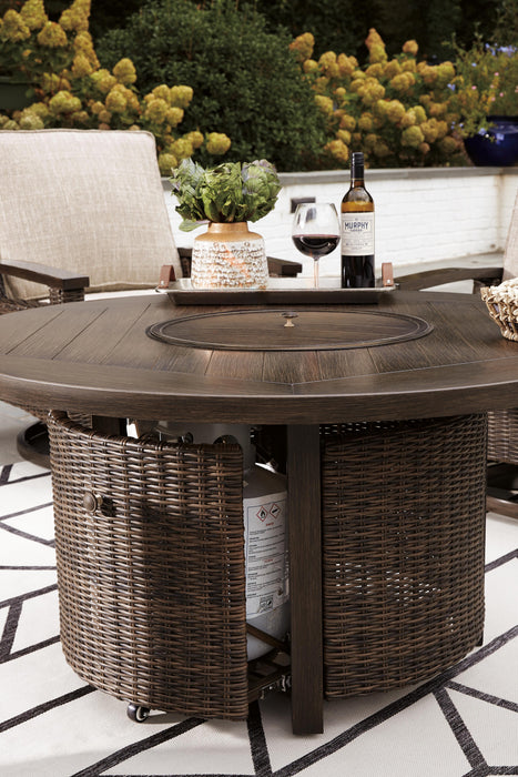 Paradise Trail Paradise Trail Fire Pit Table with 4 Nuvella Swivel Lounge Chairs - Venta Furnishings (San Antonio,TX)