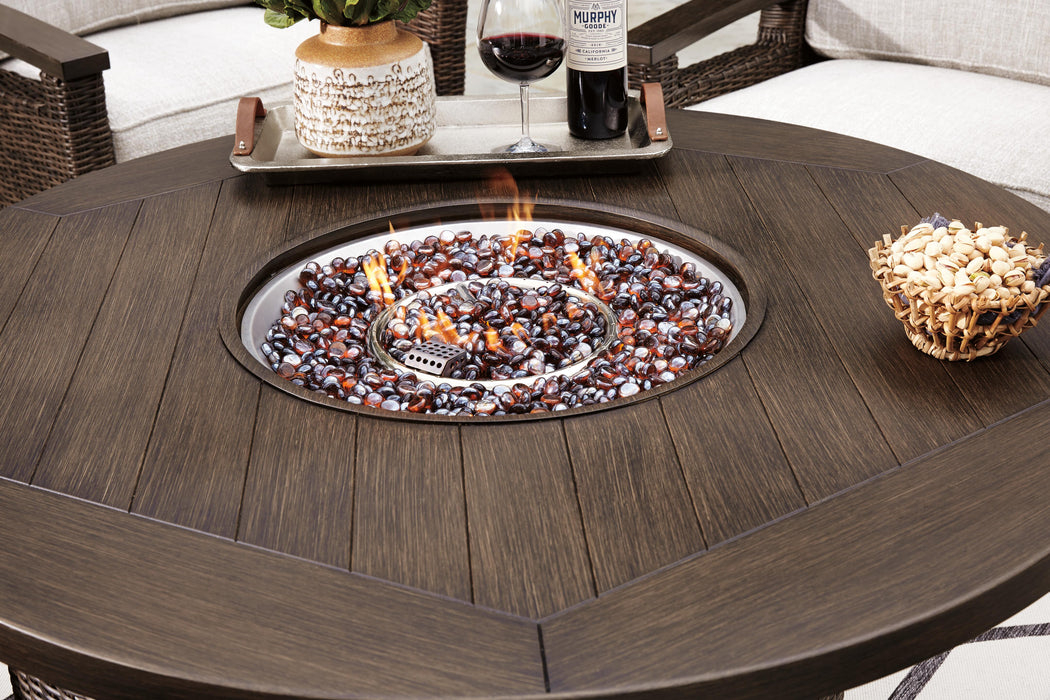 Paradise Trail Paradise Trail Fire Pit Table with 4 Nuvella Swivel Lounge Chairs - Venta Furnishings (San Antonio,TX)