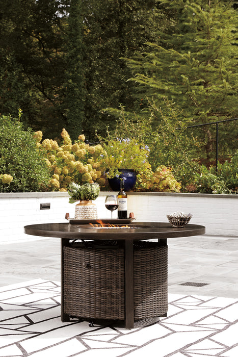Paradise Trail Paradise Trail Fire Pit Table with 4 Nuvella Swivel Lounge Chairs - Venta Furnishings (San Antonio,TX)