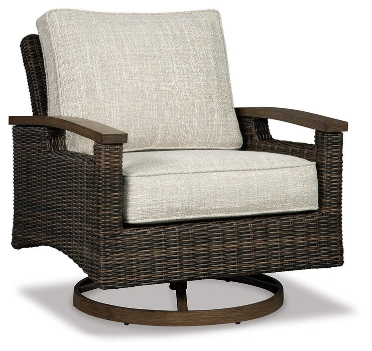 Paradise Trail Paradise Trail Fire Pit Table with 4 Nuvella Swivel Lounge Chairs - Venta Furnishings (San Antonio,TX)