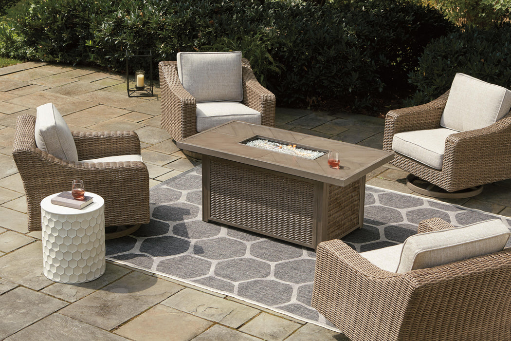 Beachcroft Beachcroft Fire Pit Table with Four Nuvella Swivel Lounge Chairs - Venta Furnishings (San Antonio,TX)