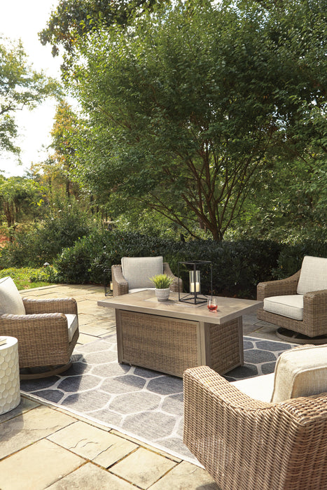 Beachcroft Beachcroft Fire Pit Table with Four Nuvella Swivel Lounge Chairs - Venta Furnishings (San Antonio,TX)