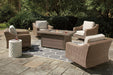 Beachcroft Beachcroft Fire Pit Table with Four Nuvella Swivel Lounge Chairs - Venta Furnishings (San Antonio,TX)