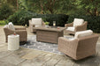 Beachcroft Beachcroft Fire Pit Table with Four Nuvella Swivel Lounge Chairs - Venta Furnishings (San Antonio,TX)