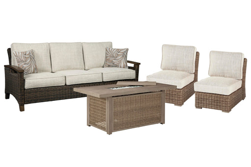 Beachcroft Outdoor Sofa, Lounge Chairs and Fire Pit - Venta Furnishings (San Antonio,TX)