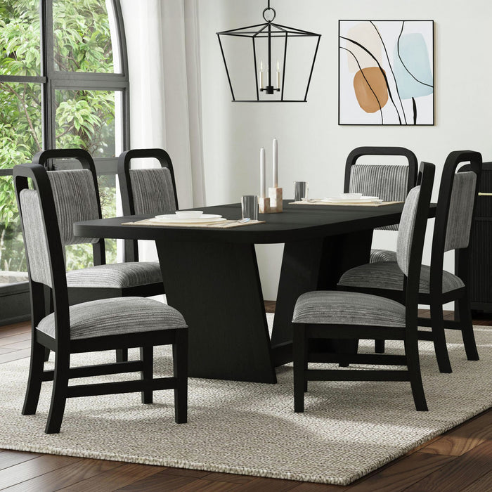 Ridgemont Standard Height Dining Set in Black with Grain-Table and Four Grey Fabric Chairs