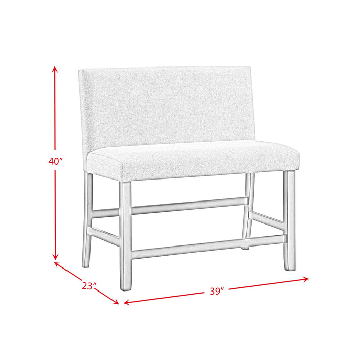 Seneca Counter Bench with Upholstered Back and Grey Fabric