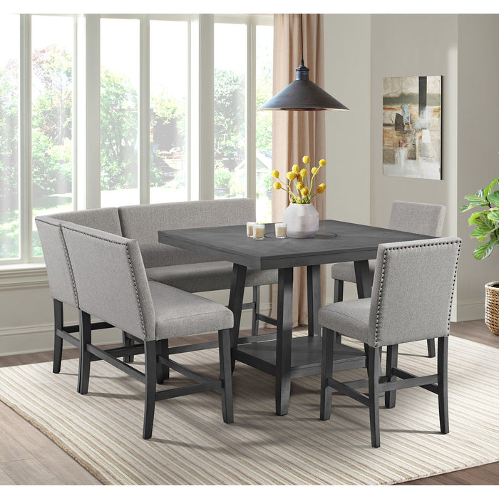 Seneca Counter Corner Bench with Upholstered Back and Grey Fabric