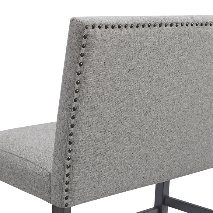 Seneca Counter Bench with Upholstered Back and Grey Fabric