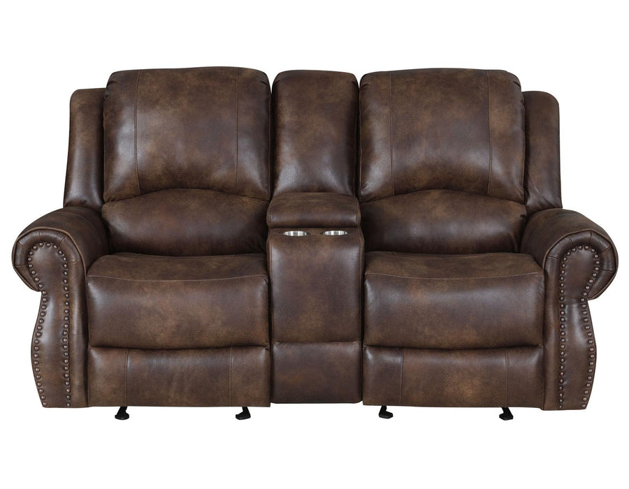 Steve Silver Navarro Manual Reclining Console Loveseat in Saddle Brown