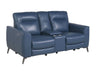 Steve Silver Sansa Leather Dual Power Reclining Console Loveseat in Ocean Blue image