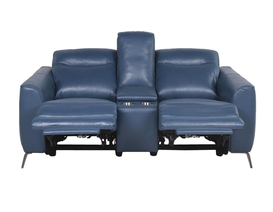 Steve Silver Sansa Leather Dual Power Reclining Console Loveseat in Ocean Blue