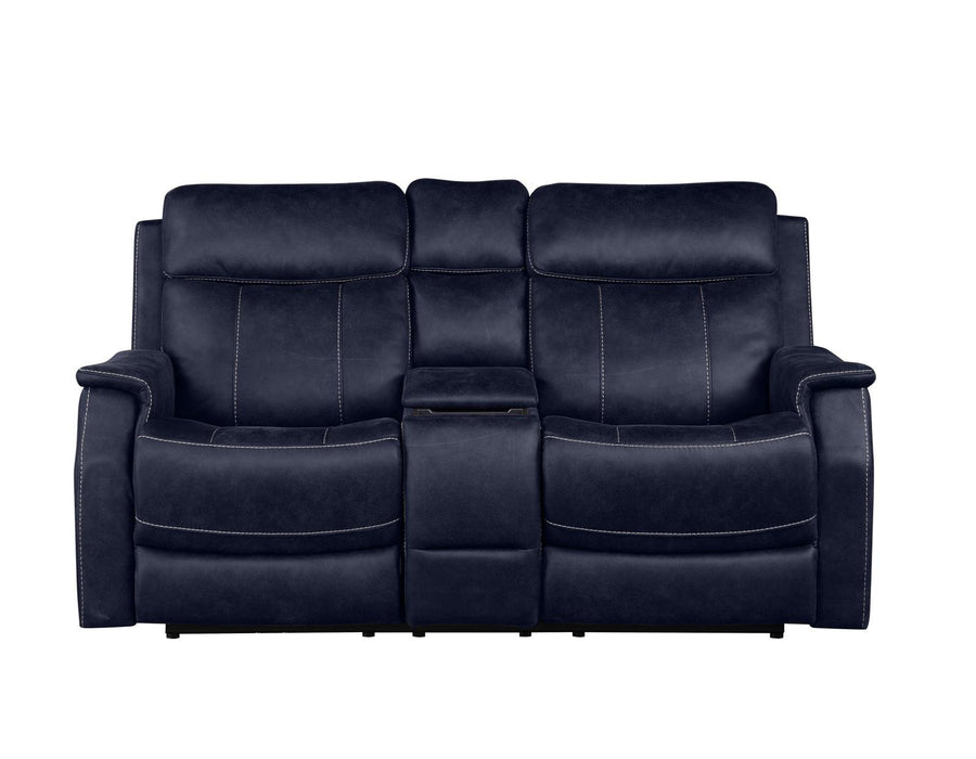 Steve Silver Valencia Dual Power Leatherette Reclining Console Loveseat in Ocean Blue