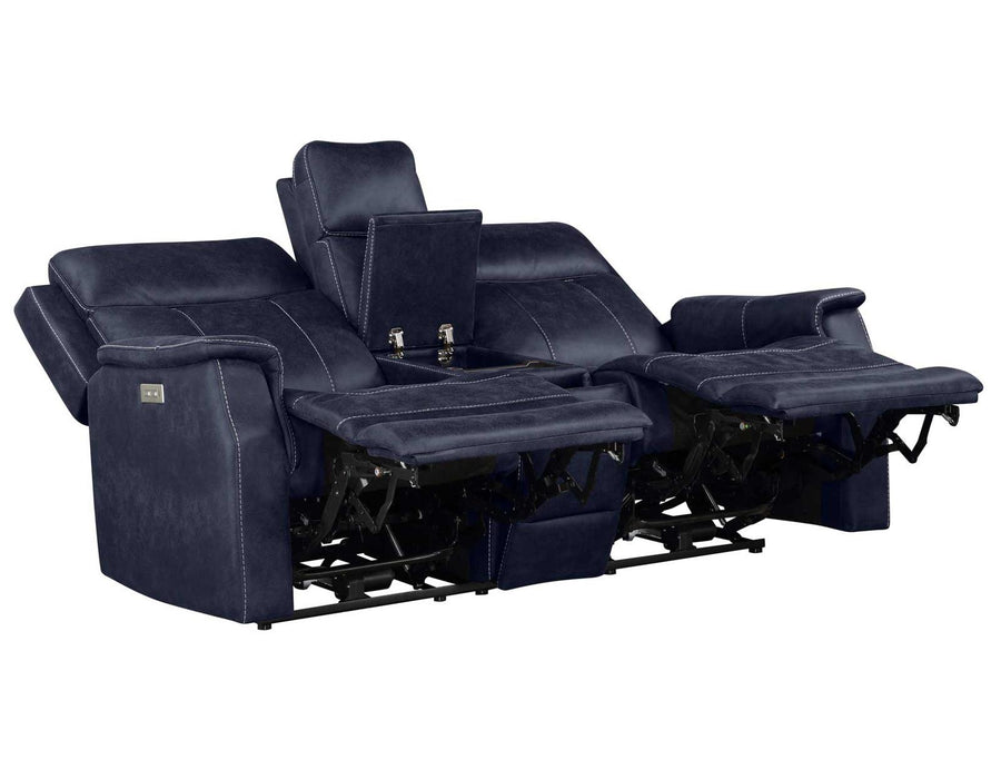 Steve Silver Valencia Dual Power Leatherette Reclining Console Loveseat in Ocean Blue