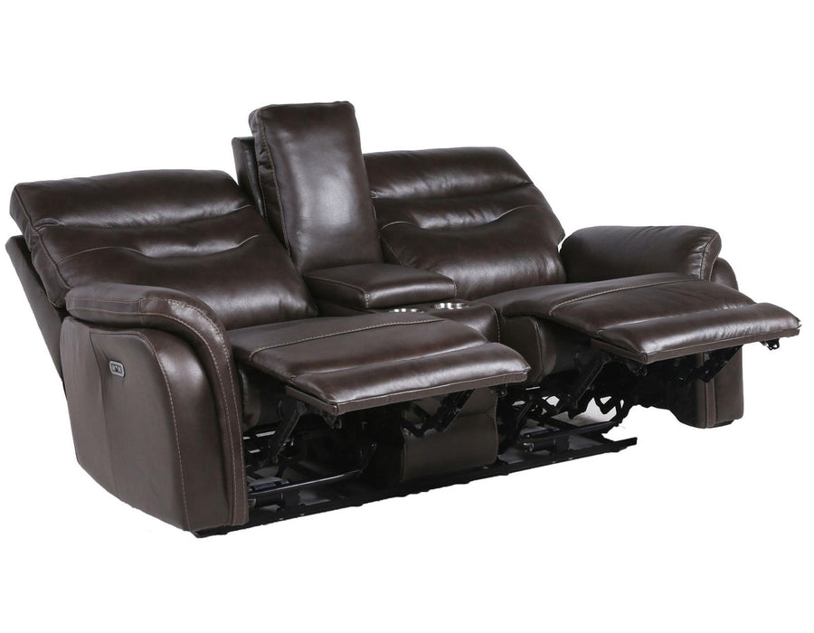 Steve Silver Fortuna Leather Dual Power Reclining Console Loveseat in Coffee - Venta Furnishings (San Antonio,TX)