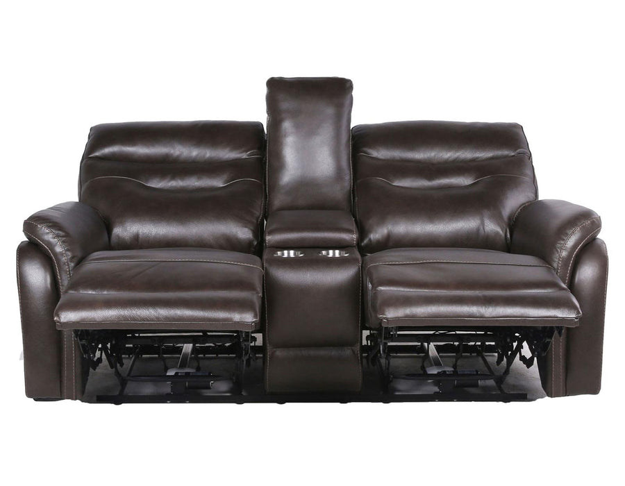 Steve Silver Fortuna Leather Dual Power Reclining Console Loveseat in Coffee - Venta Furnishings (San Antonio,TX)