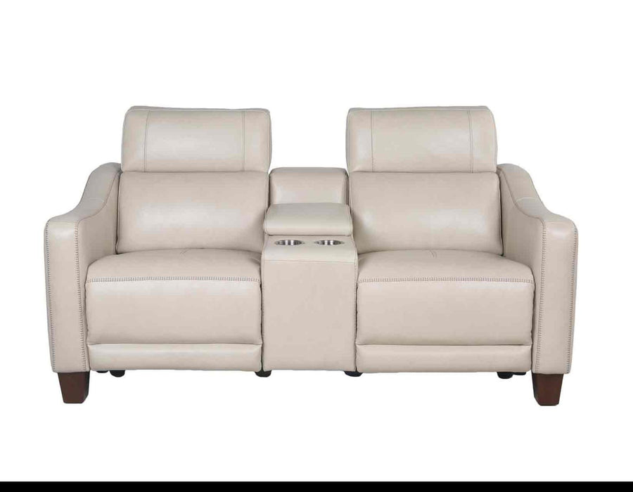 Steve Silver Giorno Dual Power Leather Console Loveseat in Ivory - Venta Furnishings (San Antonio,TX)