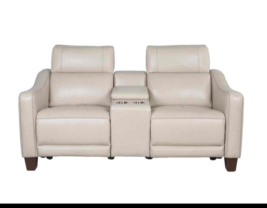 Steve Silver Giorno Dual Power Leather Console Loveseat in Ivory