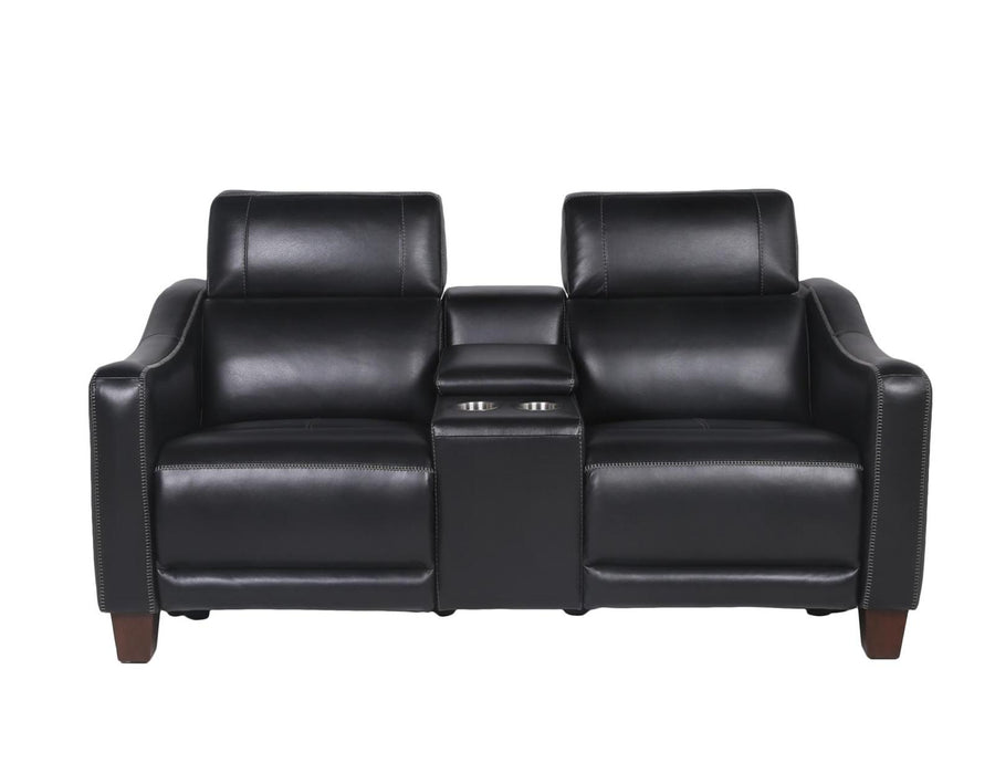 Steve Silver Giorno Dual Power Leather Console Loveseat in Midnight - Venta Furnishings (San Antonio,TX)