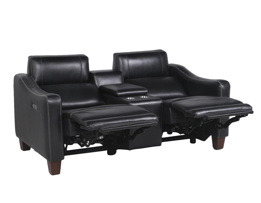 Steve Silver Giorno Dual Power Leather Console Loveseat in Midnight - Venta Furnishings (San Antonio,TX)