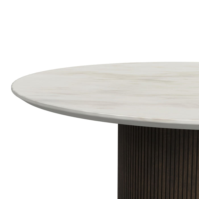 Sylvie 3PC Occasional Table Set with White Faux Marble Top and Base in Dark Brown-Coffee Table & Two End Table