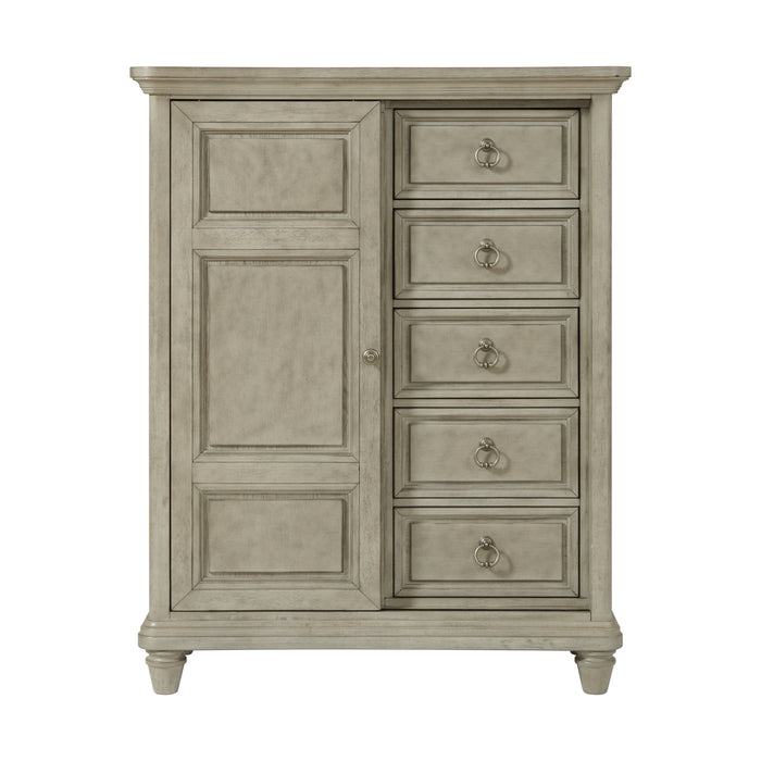 Whit-Ash 5-Drawer Door Chest in Light Grey