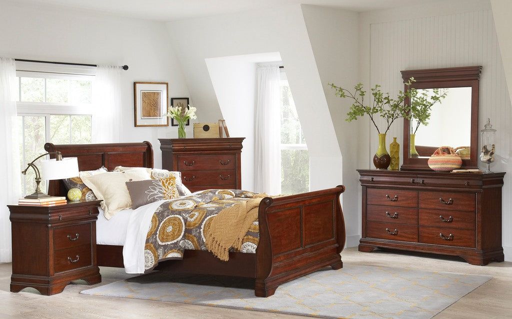 Elements International Chateau Queen Sleigh Bed in Cherry