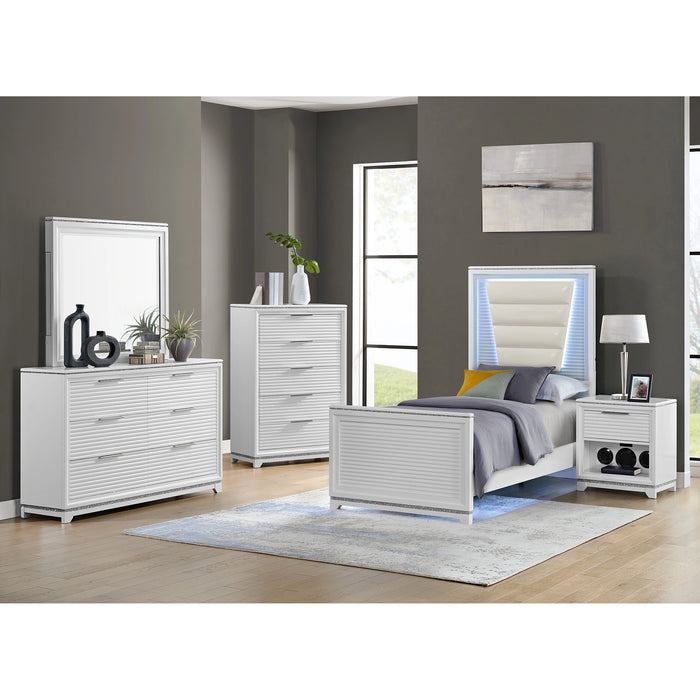 Denmark 1-Drawer Nightstand with Speaker and USB in White