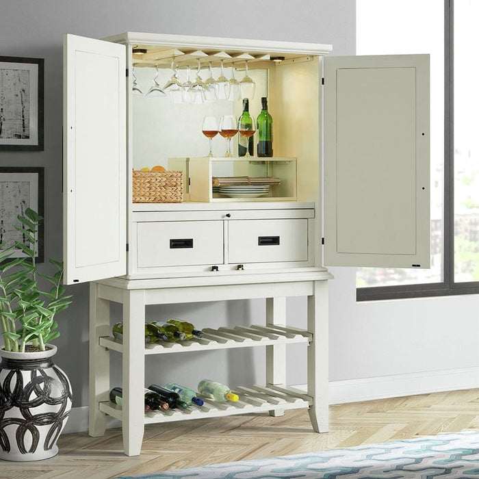 Elements International Stone Bar Buffet w/ith Hutch in White