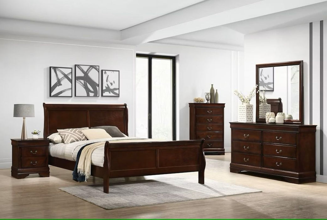 Elements International Louis Philippe King Panel Bed in Cherry