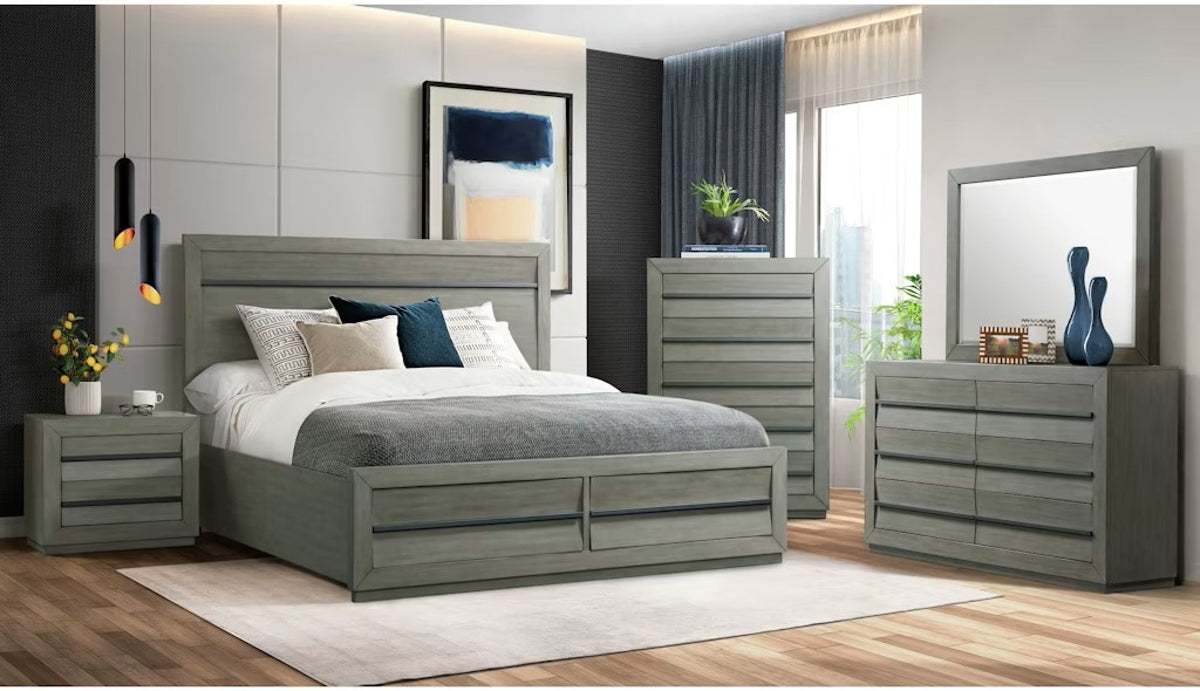 Elements International Zig Queen Storage Bed in Grey